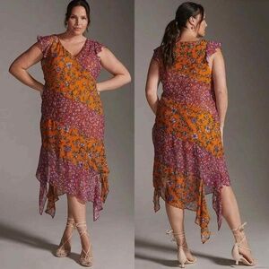 NWT Anthropologie Dress Floral Pink Purple Orange 16 Plus
